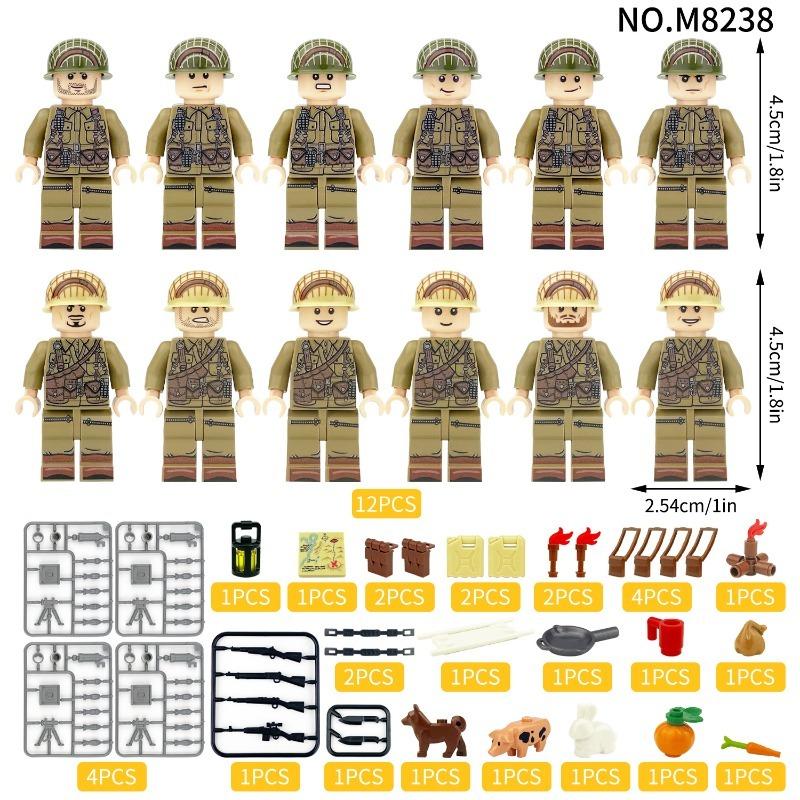 US Army Field Corps Ruins Scene Artillery Small Particle Building Block Children's Toy Mortar Figures Assemble Fancy Toy