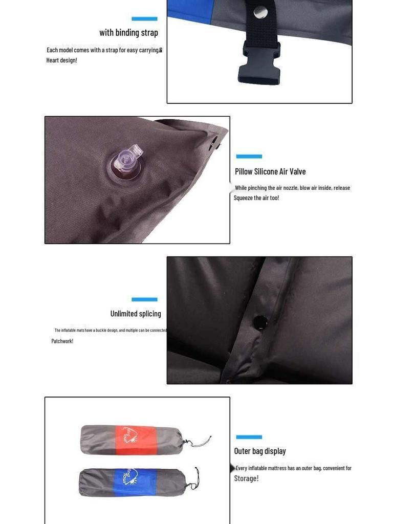 Single Outdoor Inflatable Sleeping Pad - Waterproof, Thickened Mat for Beach, Picnic, Tent, or Lunch Breaks