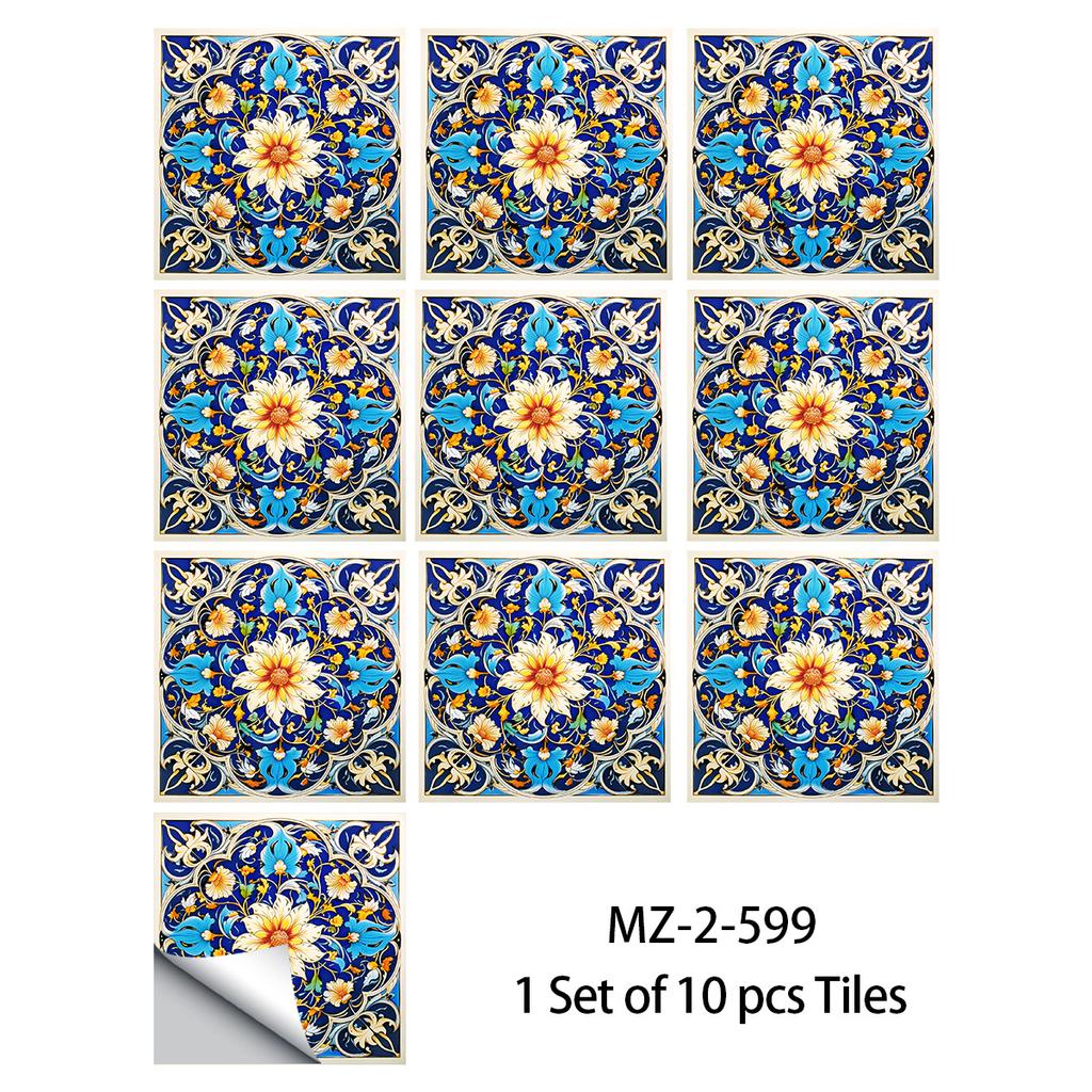 20x20cm 10 Pcs PVC Moroccan Pattern Wall Sticker for Kitchen Bathroom Cabinet Self-Adhesive Removable Reusable Easy DIY Home