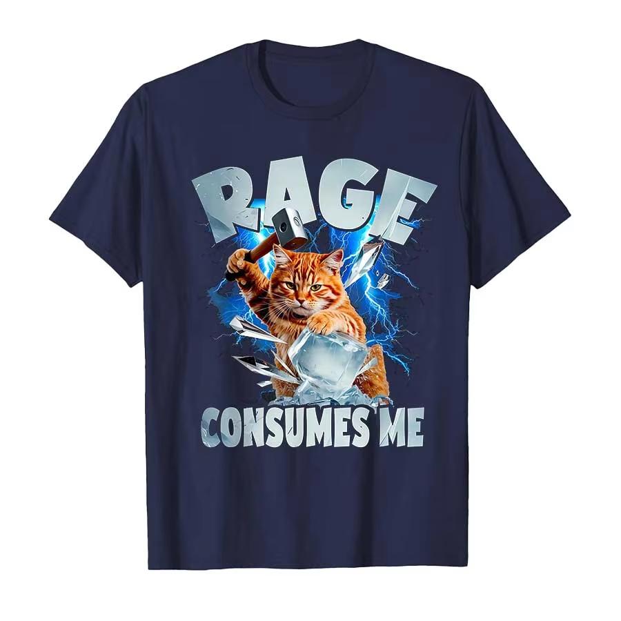 Rage Consumes Me Absurd Cat Meme Tshirt For Unisex Women Cotton T Shirts Short Sleeve Tops