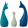 Home Decor Happy Deer Family Statue Ceramic Figures (Set of 3, Navy Blue, Lemon and Light Green)