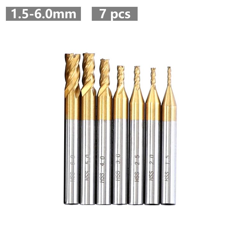1.5-10mm End Mill Set 7pcs/11pcs 4 Flutes Titanium Coated High Speed Steel CNC Mill Cutter Tool for Wood Metal Steel