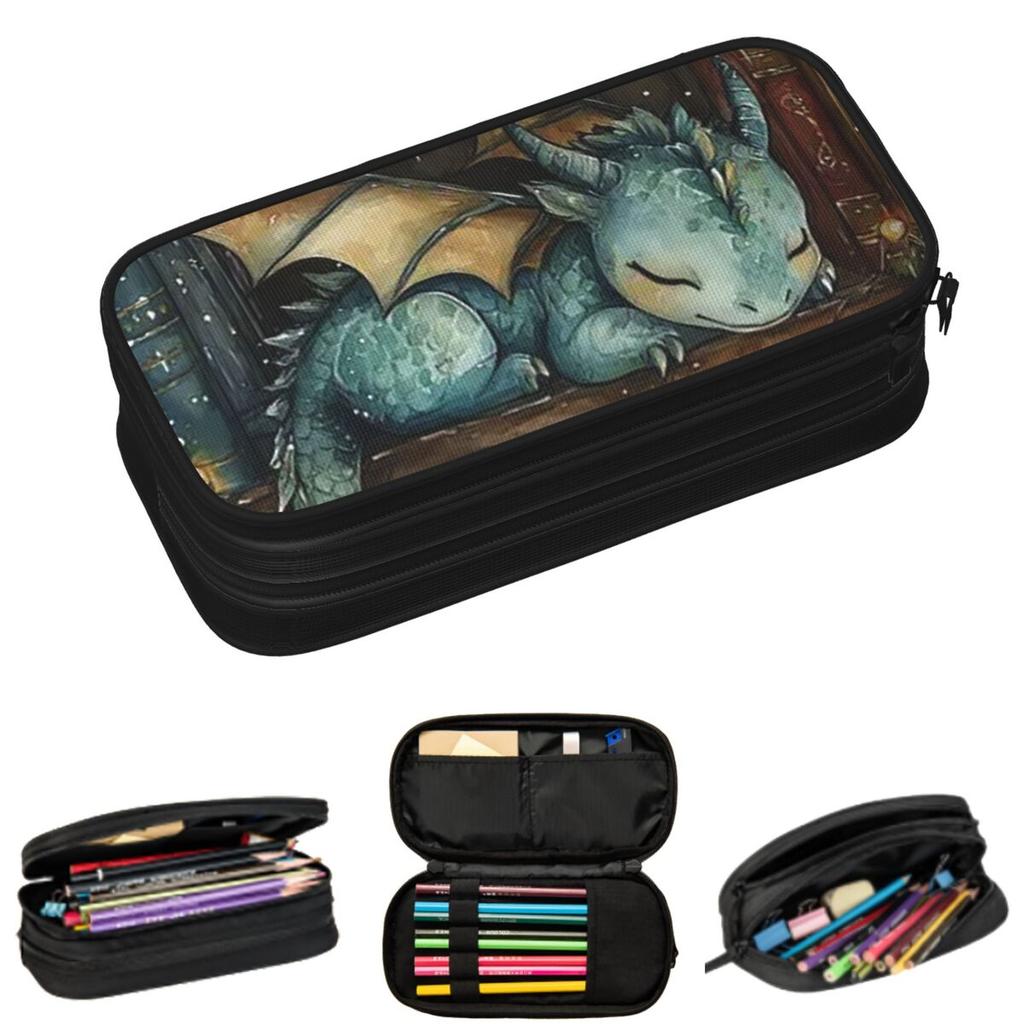 Book And Sleeping Dragon Pencil Cases for Student School Pen Box Pencil Bag Large Storage Pencil Pouch