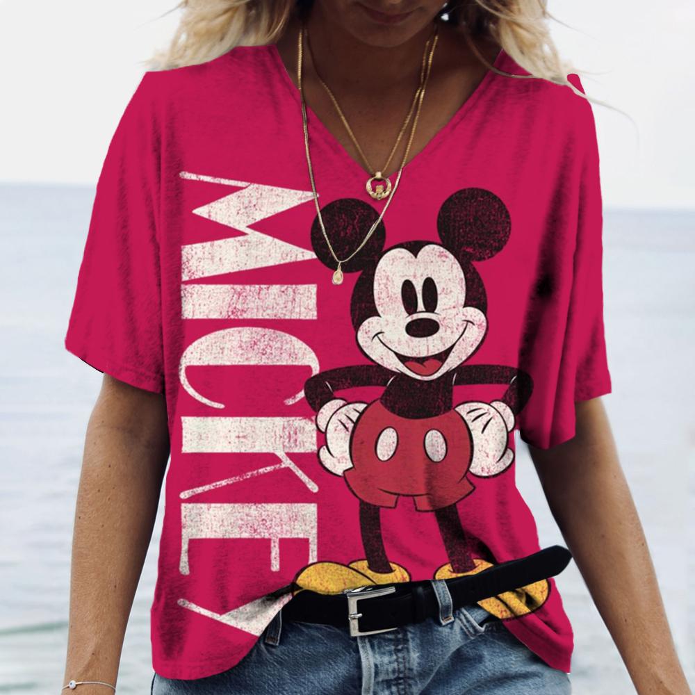 Casual Loose Top V-neck Versatile Short Sleeve Fashion Print T-Shirts Women’s
