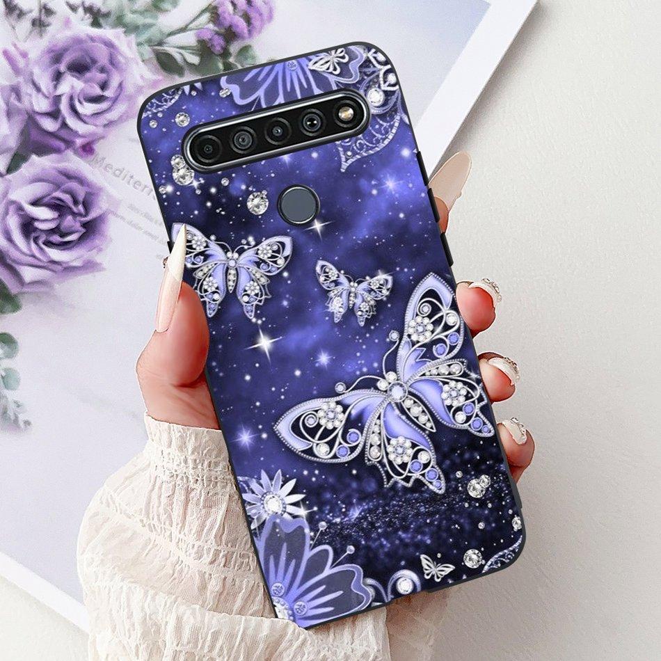 For LG K41S K51S 2020 Elegant Floral Cat Printed Phone Case For LG K41S K51S LM-K410 LM-K510 Black Silicone Soft Cases