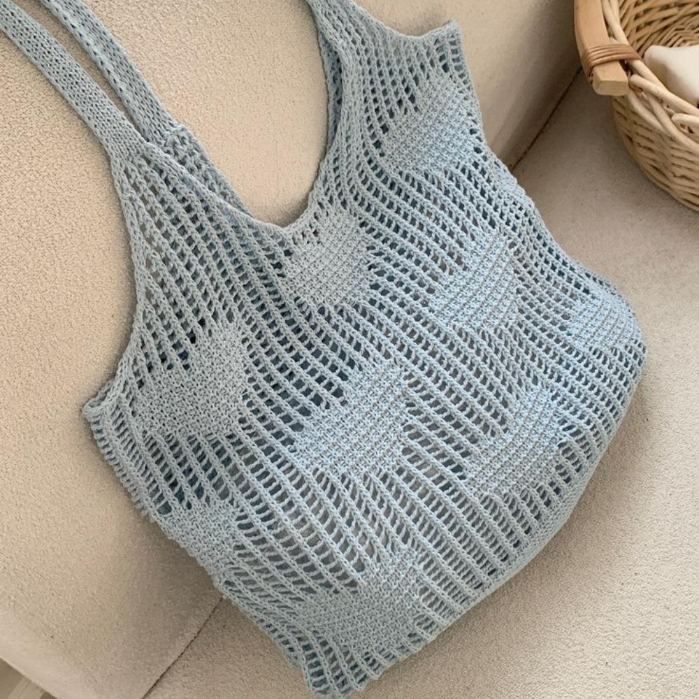 Bohemian Style Knitted Shoulder Bag Love Heart Reusable Grocery Bag Woven Shopping Bag  Summer
