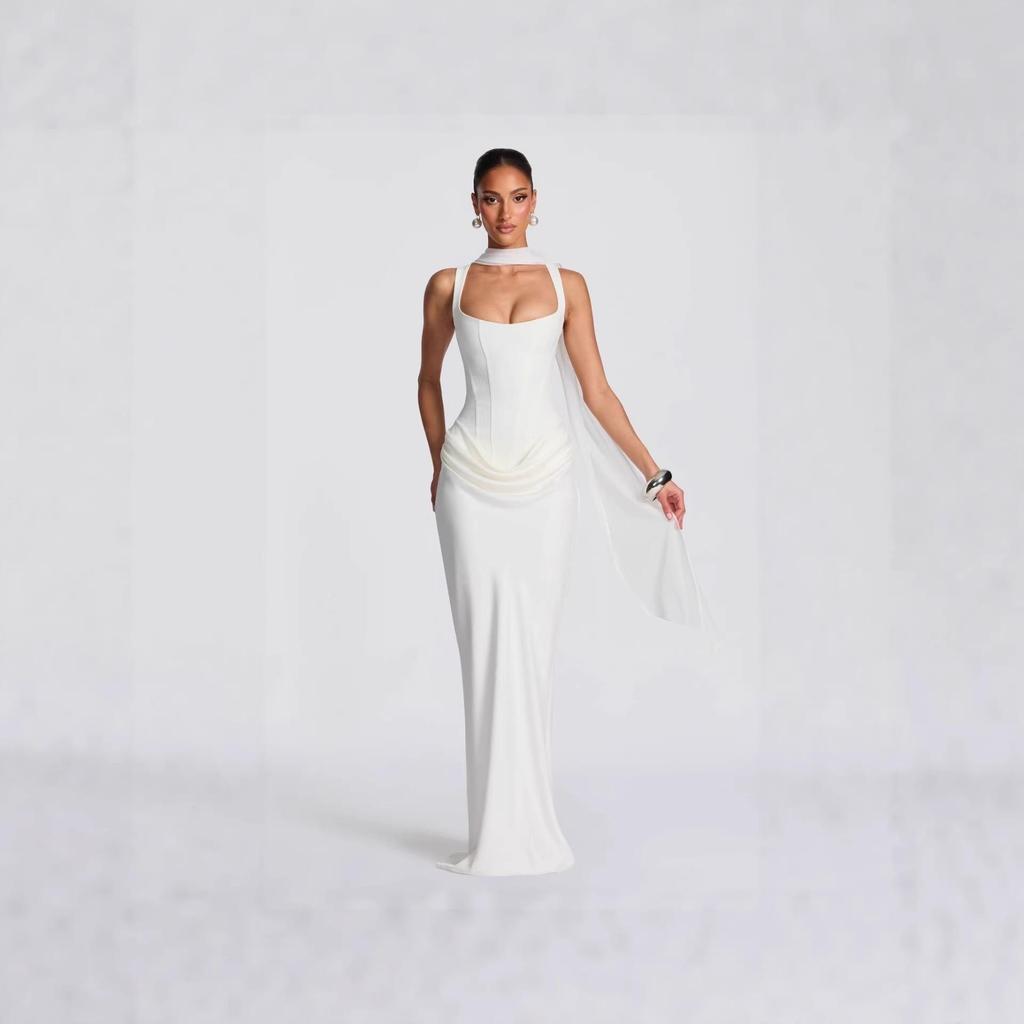 TK Women's 2026 Spring Slim Strappy Maxi Dress – Solid Color Hip-hugging Style