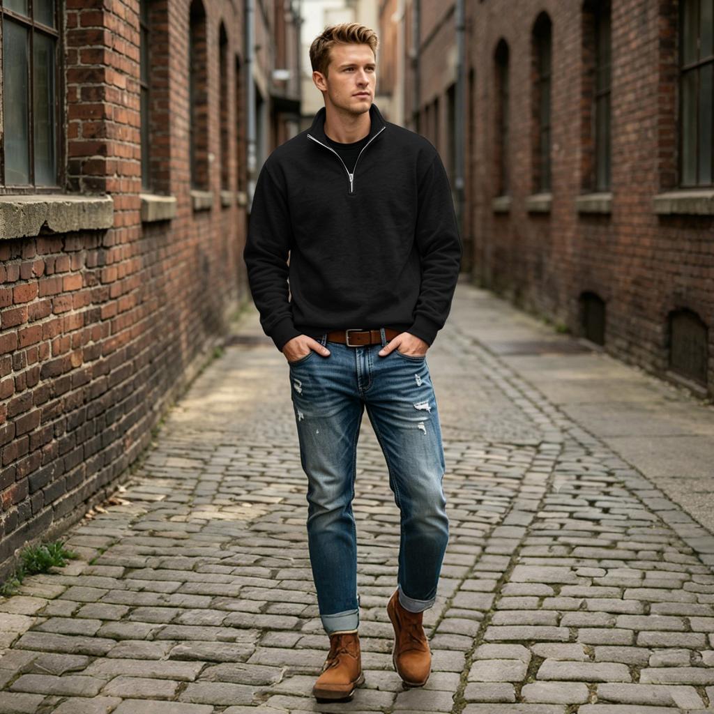 Men's Casual Half-Zip Stand Collar Sweatshirt Loose Fit Big Size for Everyday Wear