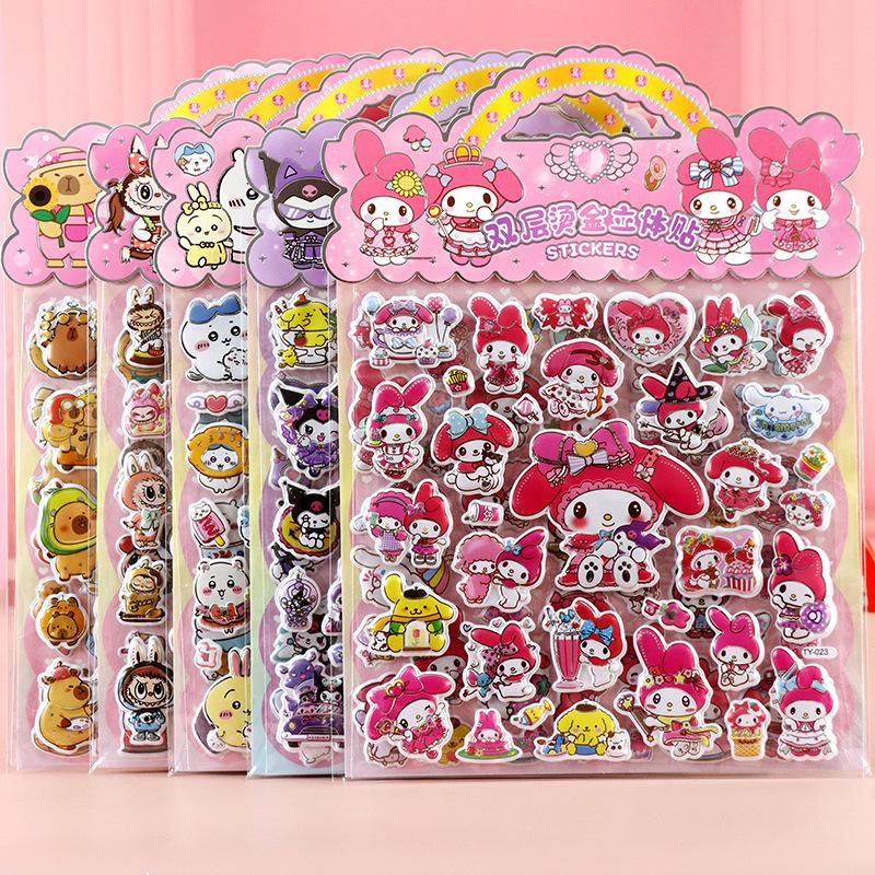 Hot Children's cartoon stickers, Sanlio dress up, double-layer hot stamping, three-dimensional bubble decoration stickers gifts