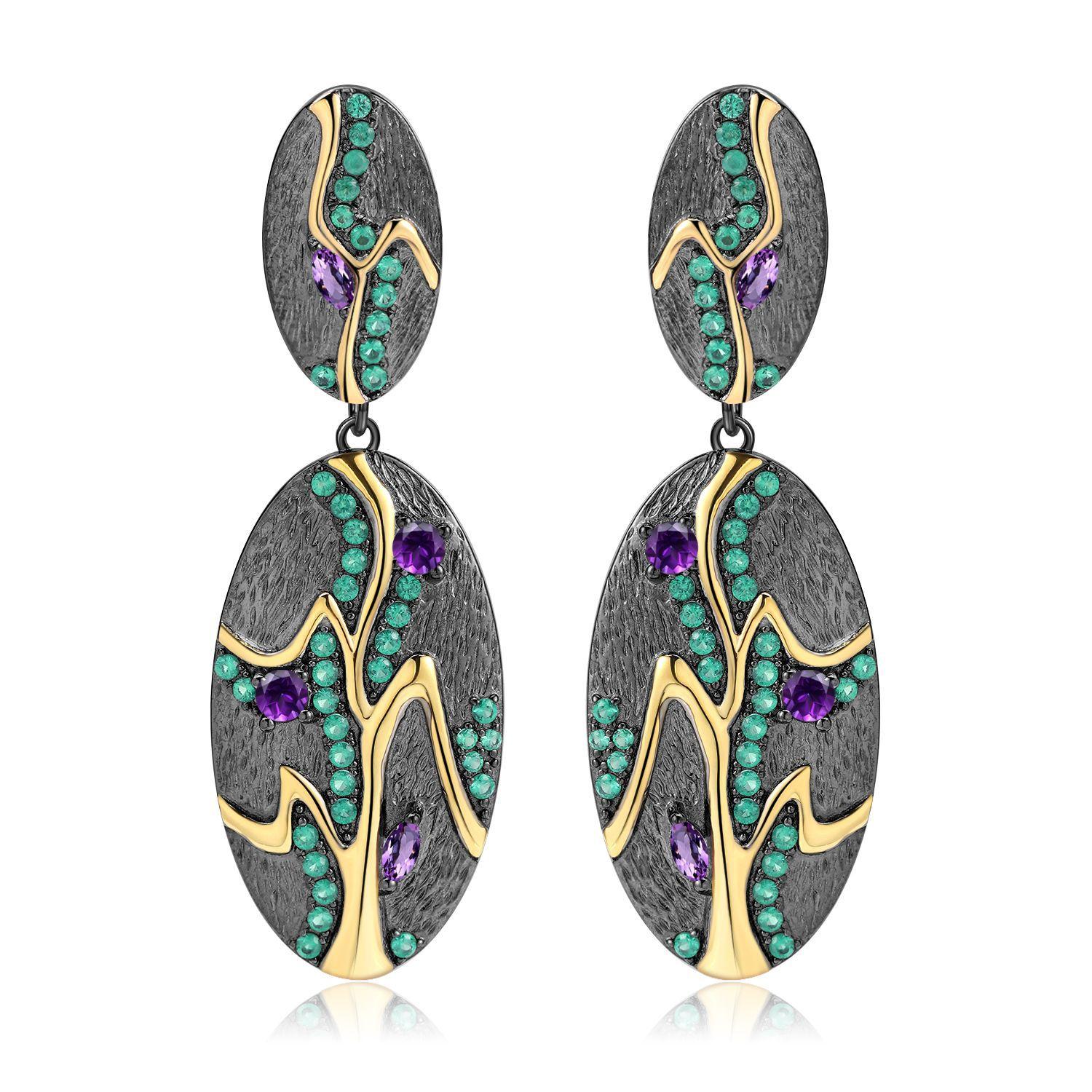 

Итальянские оригинальные дизайнерские серьги, ювелирные изделия, серьги из серебра 925 пробы с натуральным аметистом, серьги