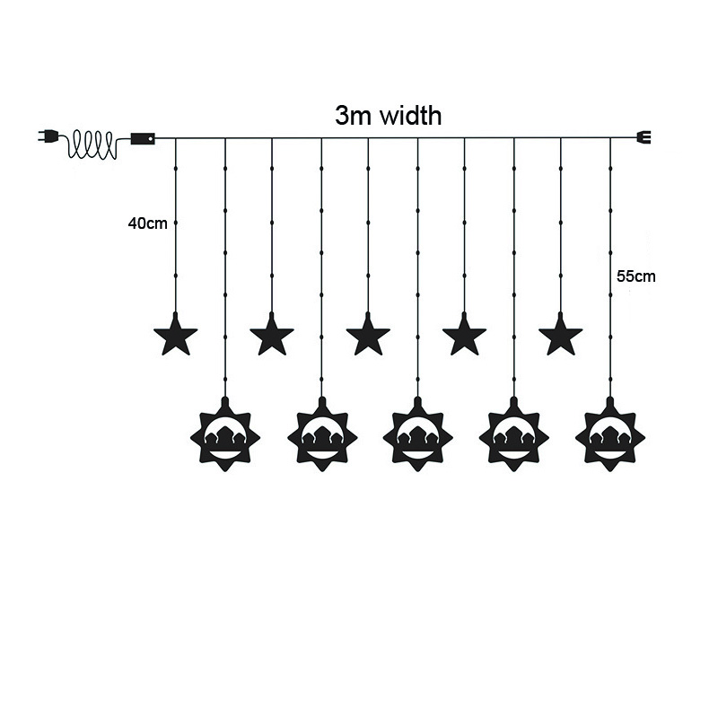 3M 95 Leds Sterne Mond Led Vorhang String Licht Ramadan Girlande Licht EID Mubarak Dekor Lichter Für Home Islam muslimische Party WBL