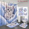 4Pcs Adorable Kitten Shower Curtain Set with Non-Slip Bath Mat, Toilet Lid Cover, Contour Rug & 12 Hooks, Bathroom Decor
