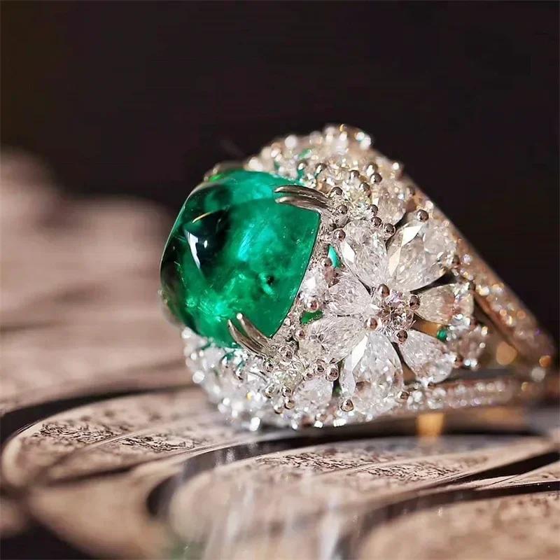 European And American Party New Women'S Ring Green Cube Zirconia Gorgeous Women'S Accessories Anniversary