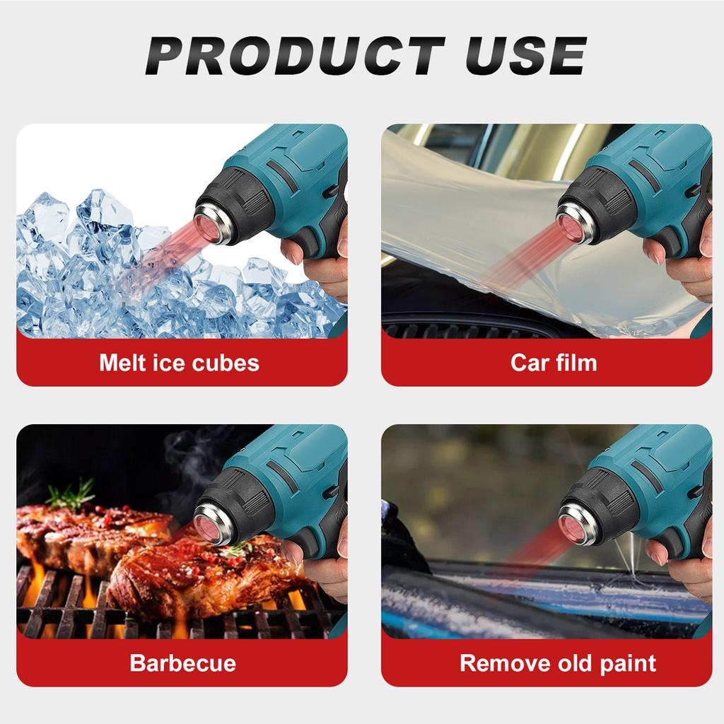 Pistolas de calor elétricas sem fio, 1000w, ar quente, ferramenta elétrica, secador para solda, ferramentas de embalagem retrátil, bateria de 18v