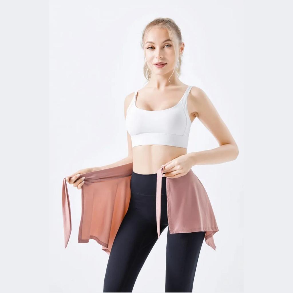 Sports Skirt Cover Polyester Fiber Soft One Piece Absorbent Yoga Tie Up Skirt for Fitness Tennis Pink One Size