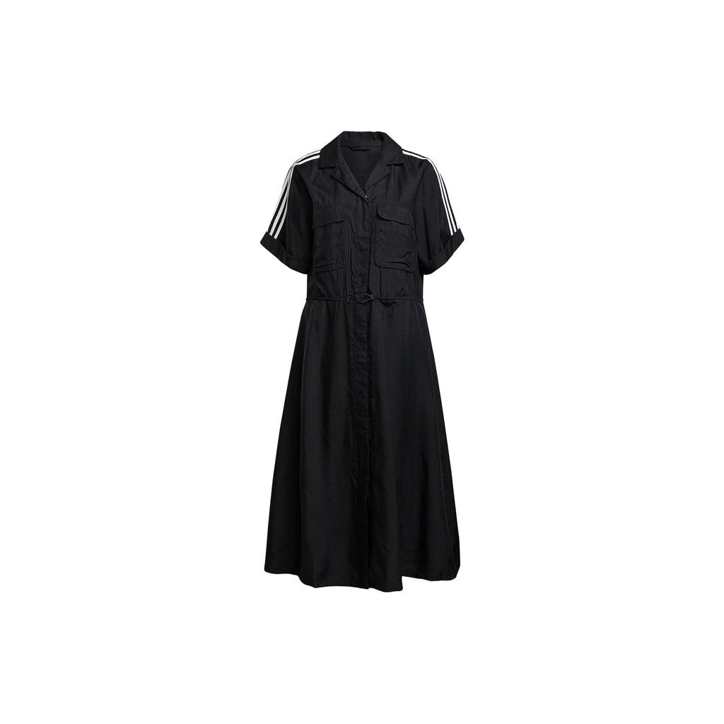 Adidas Originals Logo Trèfle Confortable Ample Respirant Col Polo Manches Courtes Robe Robes Femmes Noir H15785