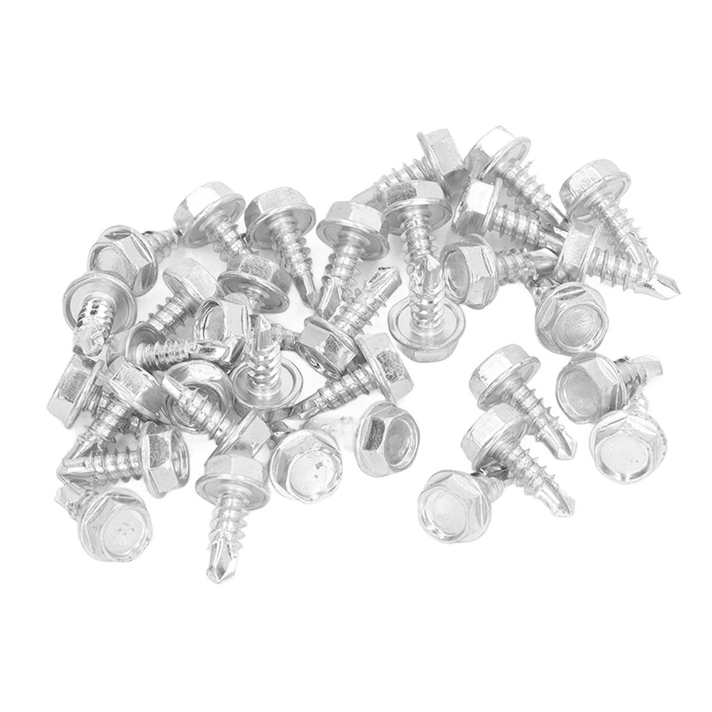 250PCS Self Drilling Screw Carbon Steel White Zinc Drill Screw M4.8x13mm for Metal Wood Plastic Hex Washer Head