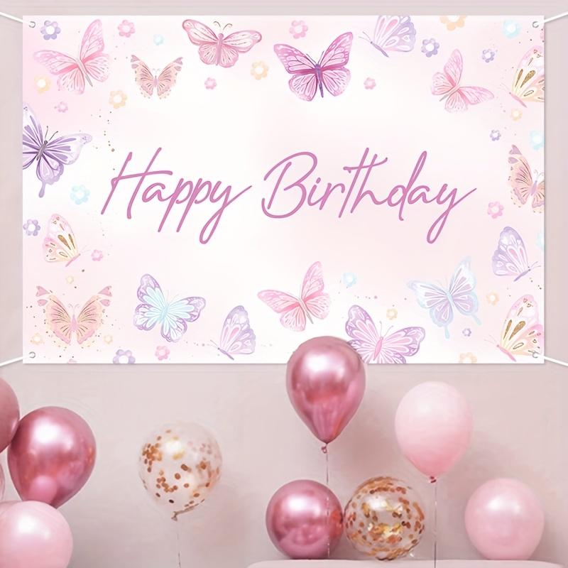 One Butterfly Birthday Banner Background Fabric Polyester Powder Purple Butterfly-themed Party Decoration.