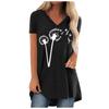 Women Fashion Casual Print V-Neck Loose Short Sleeve T-shirt Top Blouse Pullover