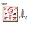 Christmas Hanging Ornament Wooden Tabletop Decor, 2D Pet Santa with Iron Stand, Rustic Xmas Party Holiday Sign for Home And Cafe Festive Shelf, Solid
