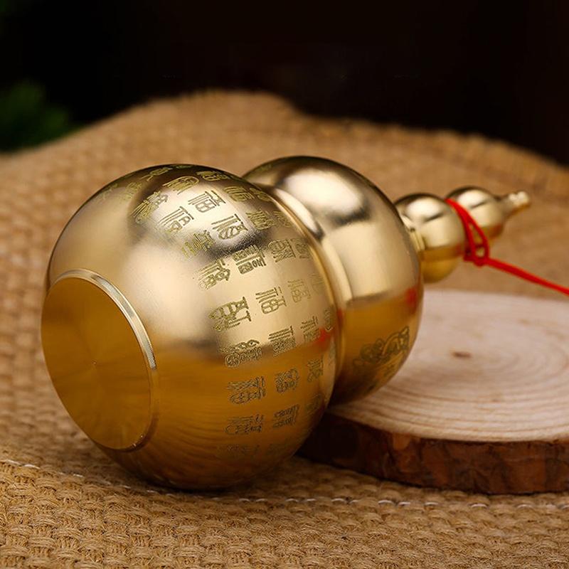 Gourd Ornament: Open-Top Chinese-Style Brass Feng Shui Gourd—Desktop Wealth-Bringing Carved Feng Shui Decorative Item