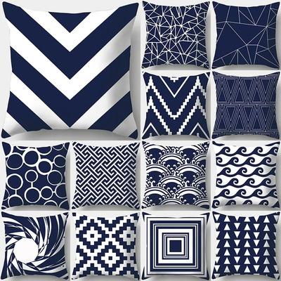 Dark Blue Geometric Pattern Decorative Pillowcase Bedding Home Decoration Cushion Pillowcase