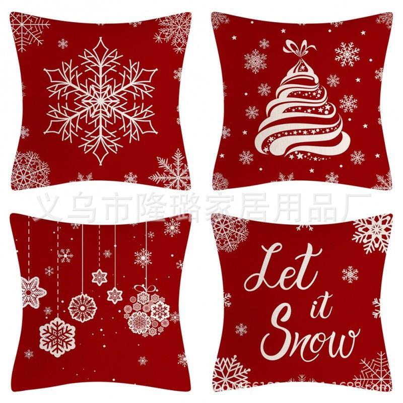 New Christmas Throw Pillow Cushion Home Decoration Short Plush Linen Printed Throw Pillow Cover