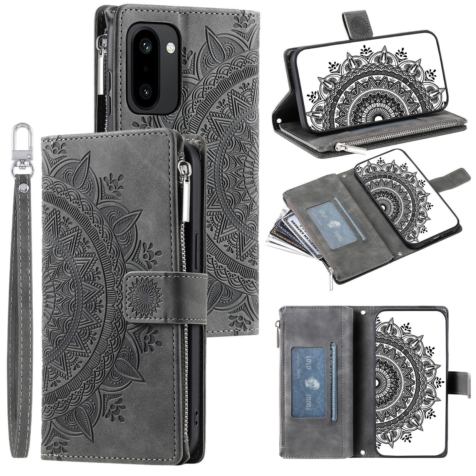 For OnePlus 15R 5G Wallet Case Mandala Flower Pattern PU Leather Phone Cover with Wrist Strap