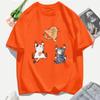 Three Cats Climbing Upwards And Escaping Print T-Shirt Women Soft Y2K T Shirts Cotton Casual Woman Clothes Crewneck Oversize Top