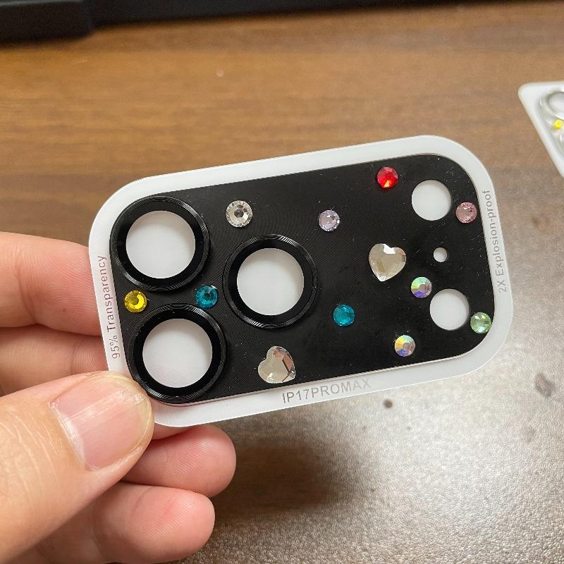 Creative Handmade Rhinestone DIY Camera Lens Flim Cover For IPhone 17 Pro Max Alloy Ring HD Definition Glass Lens Protection Cap