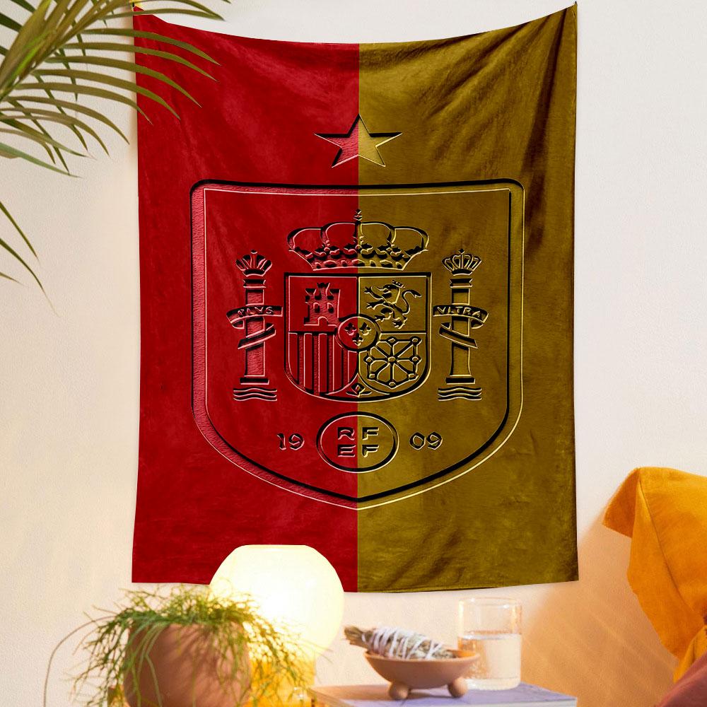 "Spain Emblem with Red and Gold Design" Patterned Tapestry Home Decor, Suitable for Bedroom and Living Room, Gift