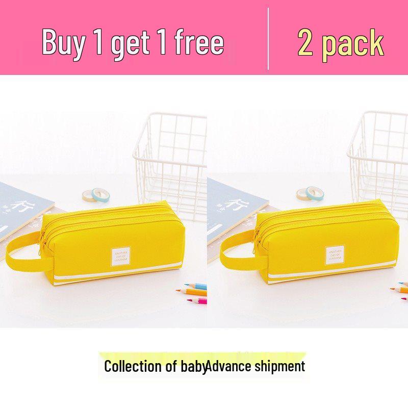 Ins Style Double Layer Canvas Pencil Case for Students - Simple, Creative Design with Zippers