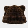 Korean Style Leopard Ear Beanie Soft Pullover Cap Versatile Brimless Beanie Cap  Autumn