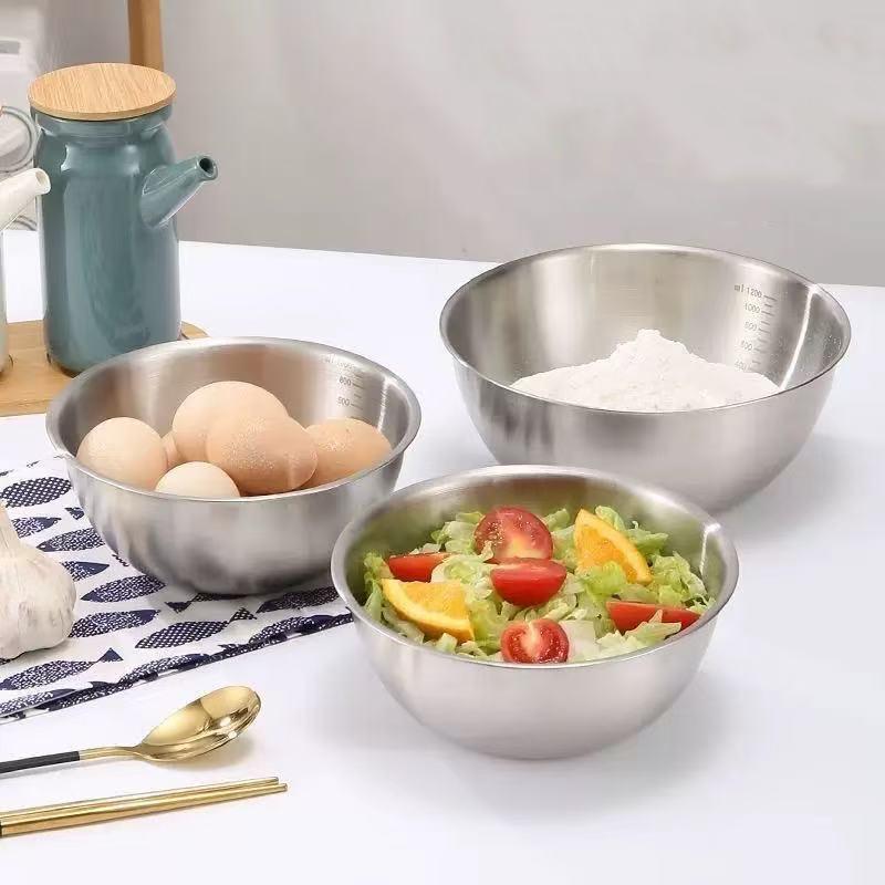 For Home Kitchen Essentials 1Pcs Stainless Steel Bowl Set with Scale for Cooking Baking Food Storage Large Capacity Mixing Bowls
