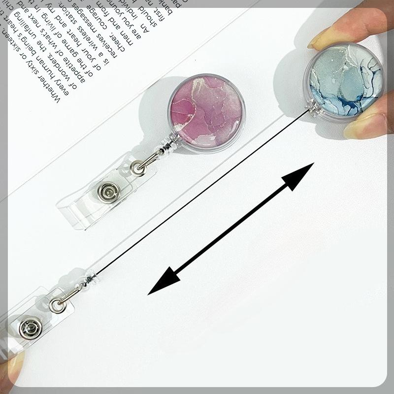 Marble Epoxy Badge Reel for Nurses Medical Retractable ID Card Holder Safety Linger Lanyard for Work Pull Clip Stretch Keychain