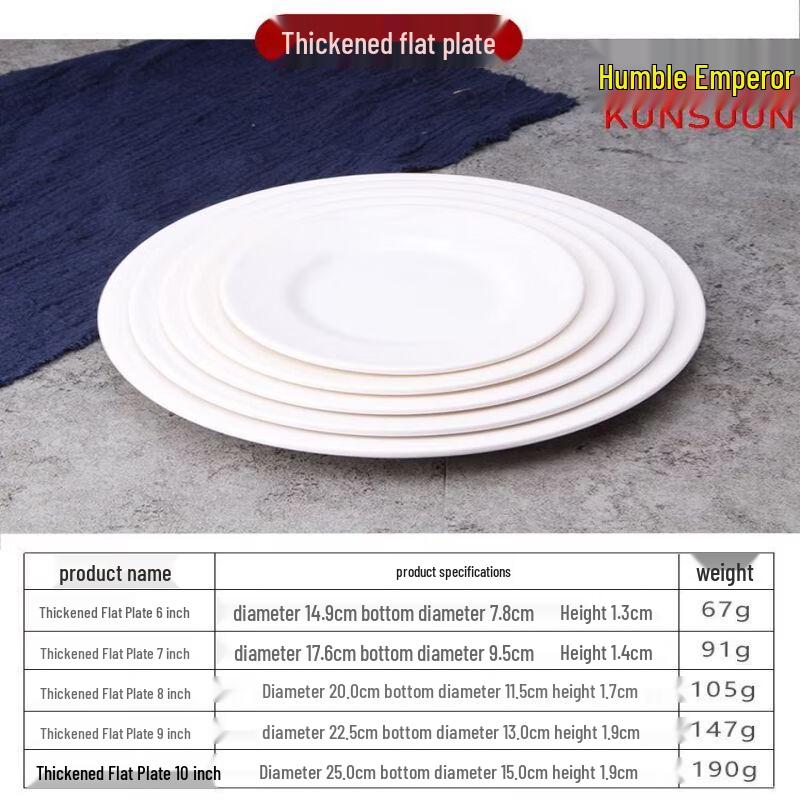 Qianxing 7-inch White Melamine Flat Dinner Plates, 10-Pack