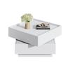 Functional Coffee Table for Living Room, 360 degrees Rotatable, Rotating Tabletop with 2 Shelves and Storage Space, Side Table Frame Pure White