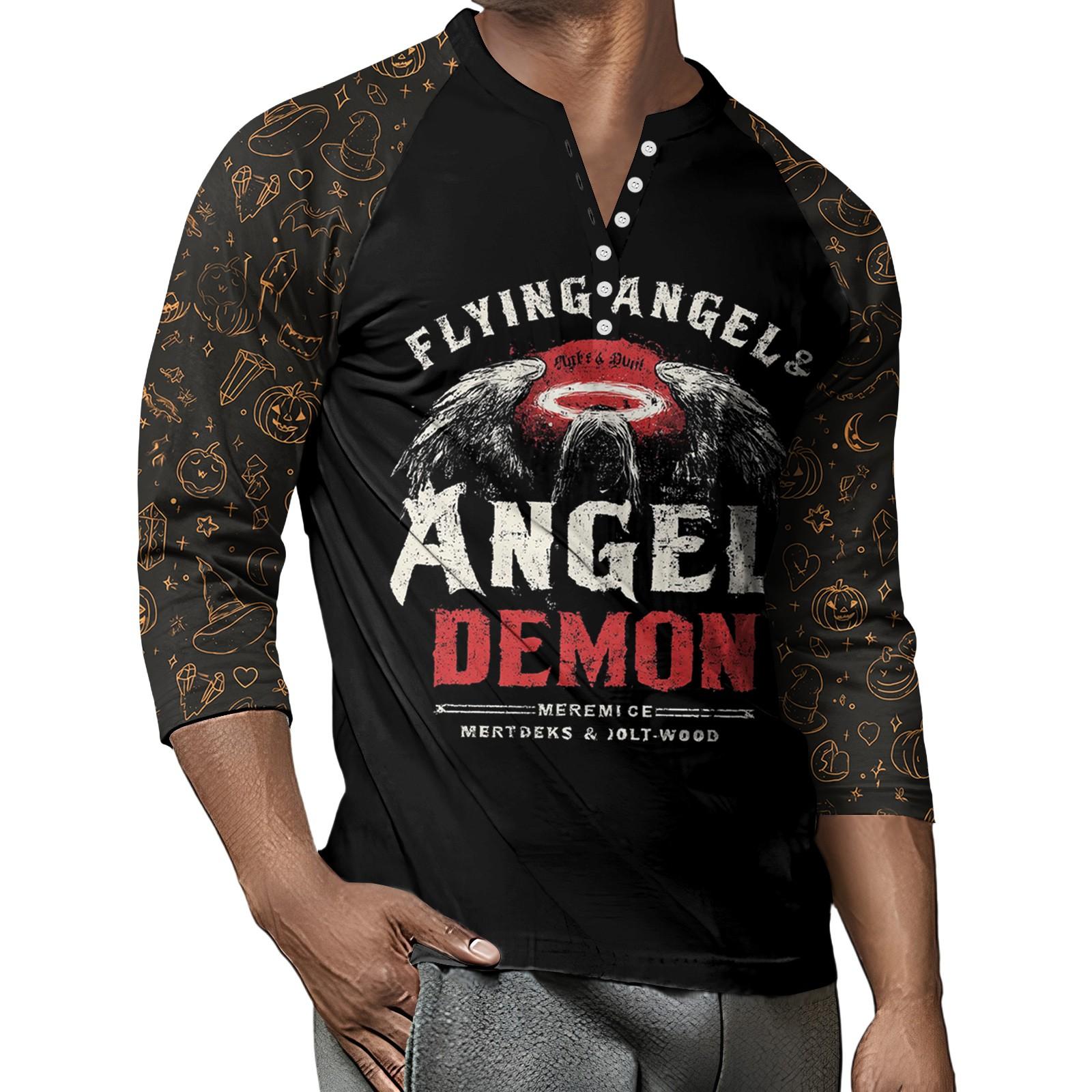 

Мужской контрастный топ реглан на пуговицах с рукавом 3/4 XXXL чёрный