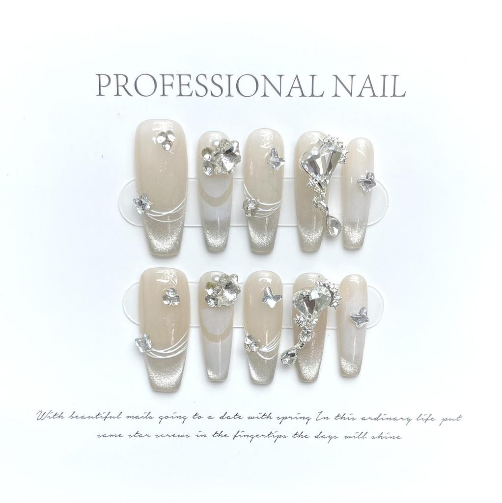 10pcs/set Purely Handmade Wearable Nails Removable Nail Art French Simple False Nails Finished Long and Short Nails