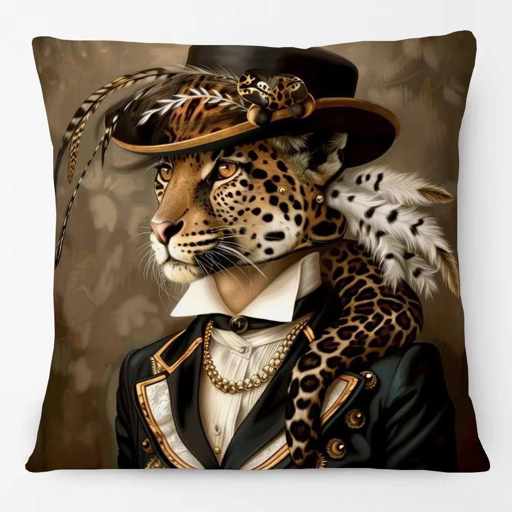 Animals Portrait Poster Pillowcase European Fashion Leopard Royal Lion Zebra Living Room Cushion Cover Square Home Decoration