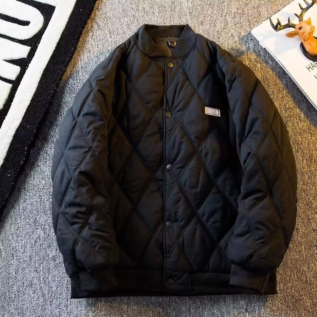 Men's Winter Warm Padded Coat Bomber Jacket Quilted Varsity Baseball Jacket Casual Loose Fit Outwear for Daily Street Work