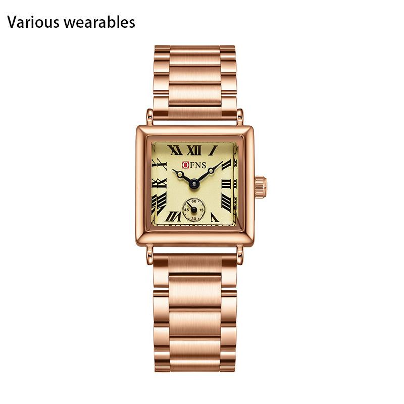 Quarzuhr Zweieinhalbzeigeranzeige Einfache Nischenuhr Quadratische römische Skala Quarz Damenuhr