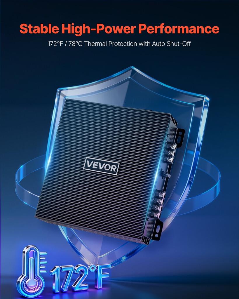 Car Audio Amplifier, 2-Channel Bridgeable Car Amplifier, Full-Range Class AB Stereo Amp, Max. 2 x 300W at 4 Ohms / 2 x 600W at 2 Ohms, High Output,