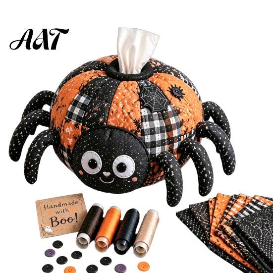 Quilted Tissue Cover Pattern Box DIY Sewing Kit, Halloween Theme, Patchwork Fabric Craft Creative Gift for Her Set, Handicraft Cover, Home And Haunted