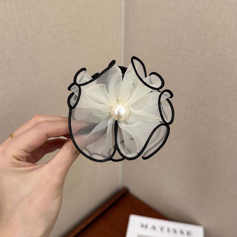 

Винтажная черная сетчатая заколка для волос с цветком и жемчугом для женщин, элегантная заколка-бант для хвостика, косы, головной убор, аксессуары для волос