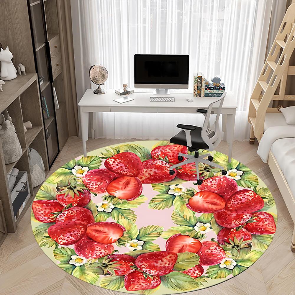 1pc Strawberry Wreath Office Round Rug, Carpet for Office, Gaming, Lightweight Round Floor Mat yy260208020