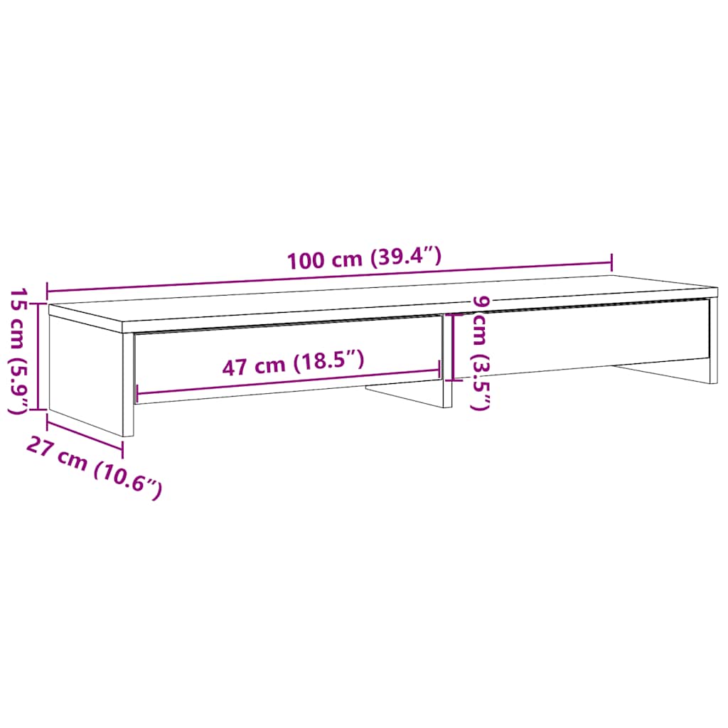 Dual Monitor Stand with Drawers Black Oak Effect 100 X 27 X 15 Cm