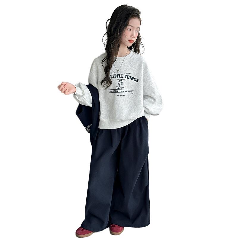 Girls' Spring & Autumn Sailor Collar Sweatshirt and Cargo Pants Set - 2025 Collection