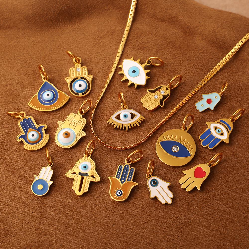 European & American Demon Eyes Pendant & Eyeball Palm Ornament Stainless Steel Bracelet Necklace for Women.