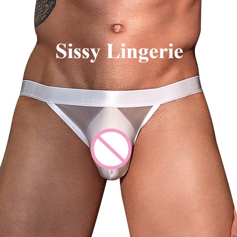 Herrenöl Glänzende Slips Durchsichtige Unterwäsche Penisbeutel Gay Sissy Dessous Elastische Glänzende Unterhose Erotische Hodensackwölbung Slips